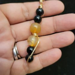 HUGE SALE 🔥🔥🔥🔥 HANDMADE Yellow agate and Obsidian copper wrapped  Necklace