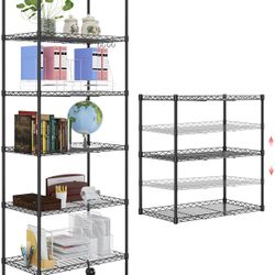 Devo 6-Tier Wire Shelving Unit, Adjustable Metal Shelving for Storage, Heavy Duty Wire Storage Racks with Side Hooks, Pantry Shelves for Garage, Kitch