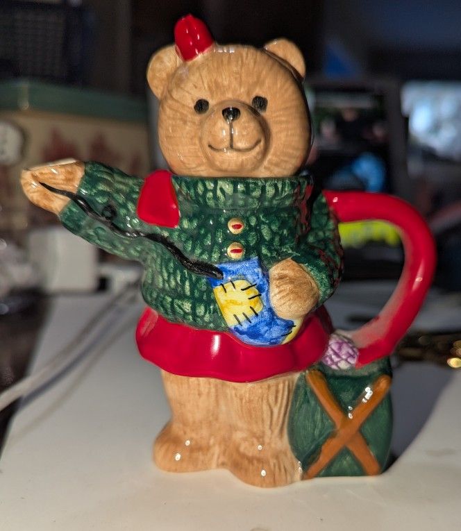 Miniature Vintage Teddy Bear Christmas Teapot