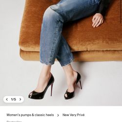 Christian Louboutin , New Very Prive Peep Toe, Black Patent Leather, 36.5