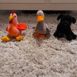 TY Bennie Babies, Chicken, Dog, And Duck.