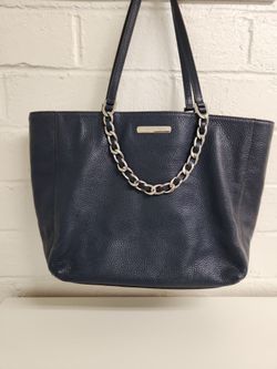 Michael Kors Dark Blue Pebbled Leather Tote w/ Silver Hardware Nice Clean Condition!