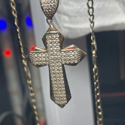 10k Gold Necklace With Dimmed Incrested 10k Gold Cross