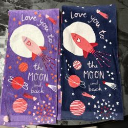 Set of 2 Valentines Dish Towels “Love You To The Moon And Back”