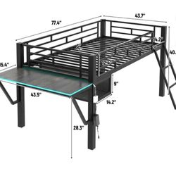 LOW TWIN LOFT BED WITH DESK NEW IN BOX, No Mattress INCLUIDED Please Read Description 