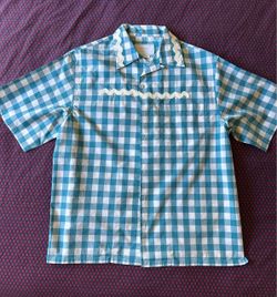 PRADA Gingham Blue Check Pattern short sleeve cotton shirt Men’s M $300