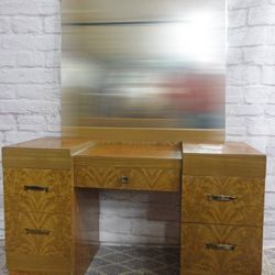 Harmon - Midcentury Wood Waterfall Vanity Desk with Chair - Delivered