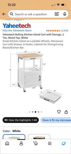 White wood kitchen cart with wheels