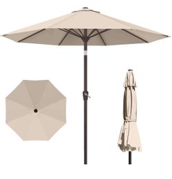 10FT Patio Umbrella with Push Button Tilt and Crank. Water-resistant fabric blocks UV Rays - Beige