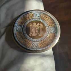 Antique Islamic Egyptian Scene Cairoware Copper Silver Plate/Wallhanging 9 3/4"