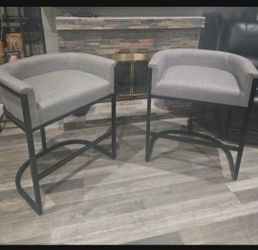 Set of 2 Gray Upholstered Bar Stools