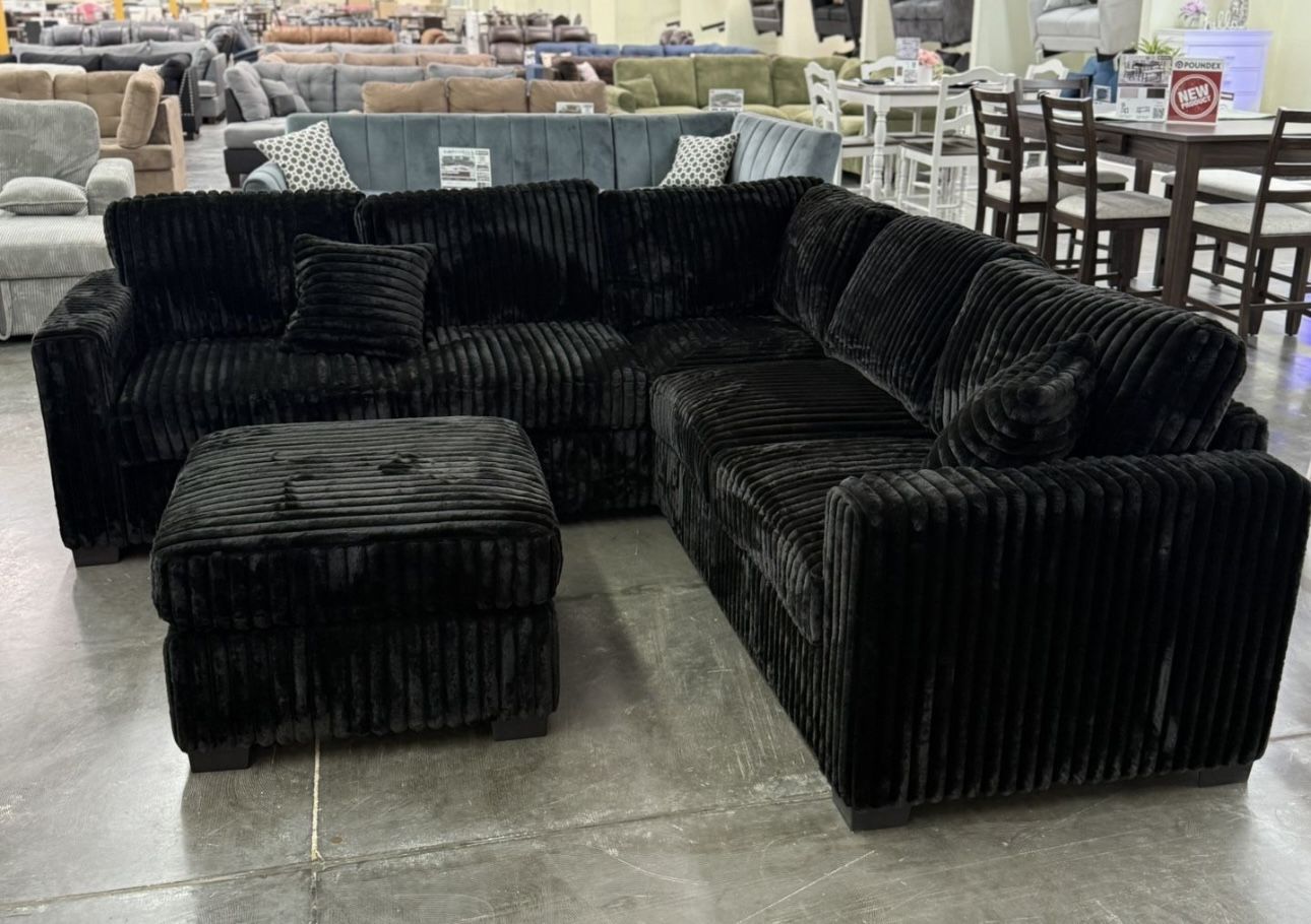 Black 3PC Sectional Sofa Set - Same Day Delivery π