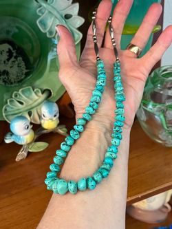 Vintage Navajo Turquoise Nugget And Sterling Silver Necklace