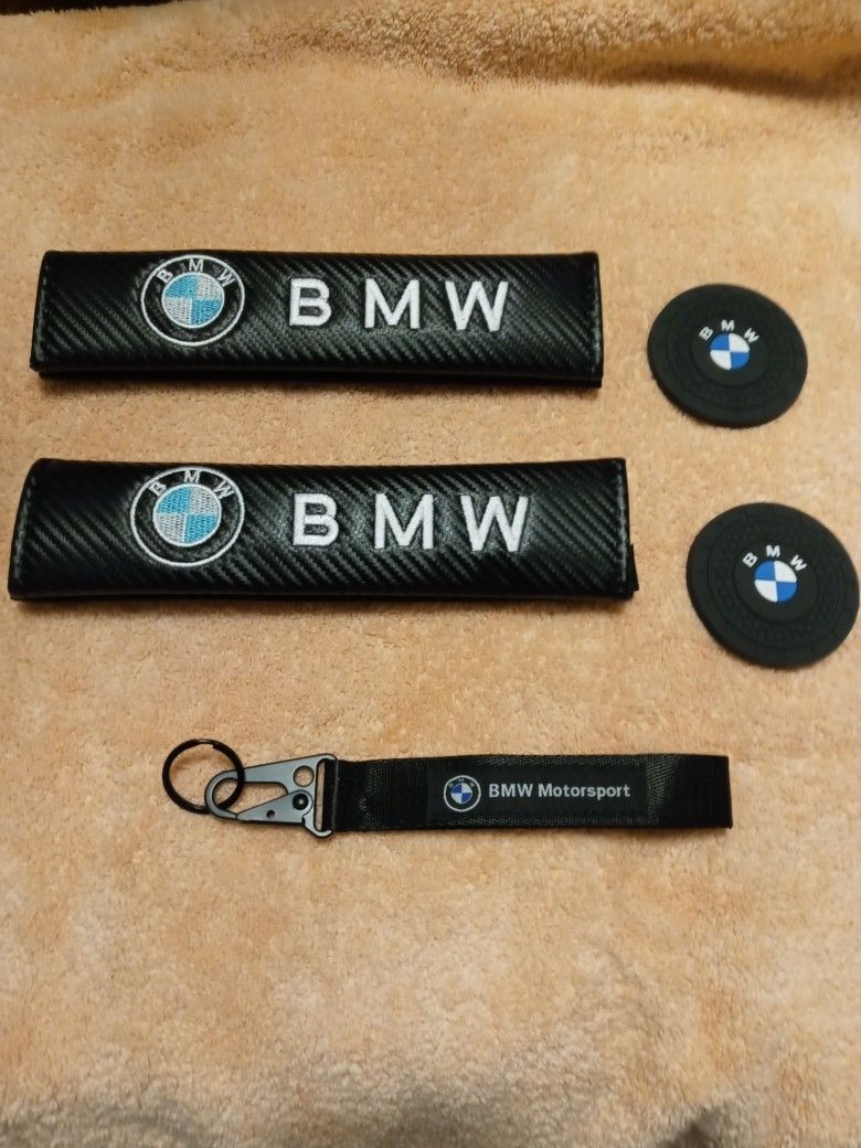 2pcs. Seat Belt Cover For BMW With 2 BMW Coasters and BMW Key Chain
