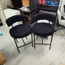 Boucle Bar Stools Set of 2, 24" Modern Counter Stools with Backs, Black Upholstered Barstools for Kitchen