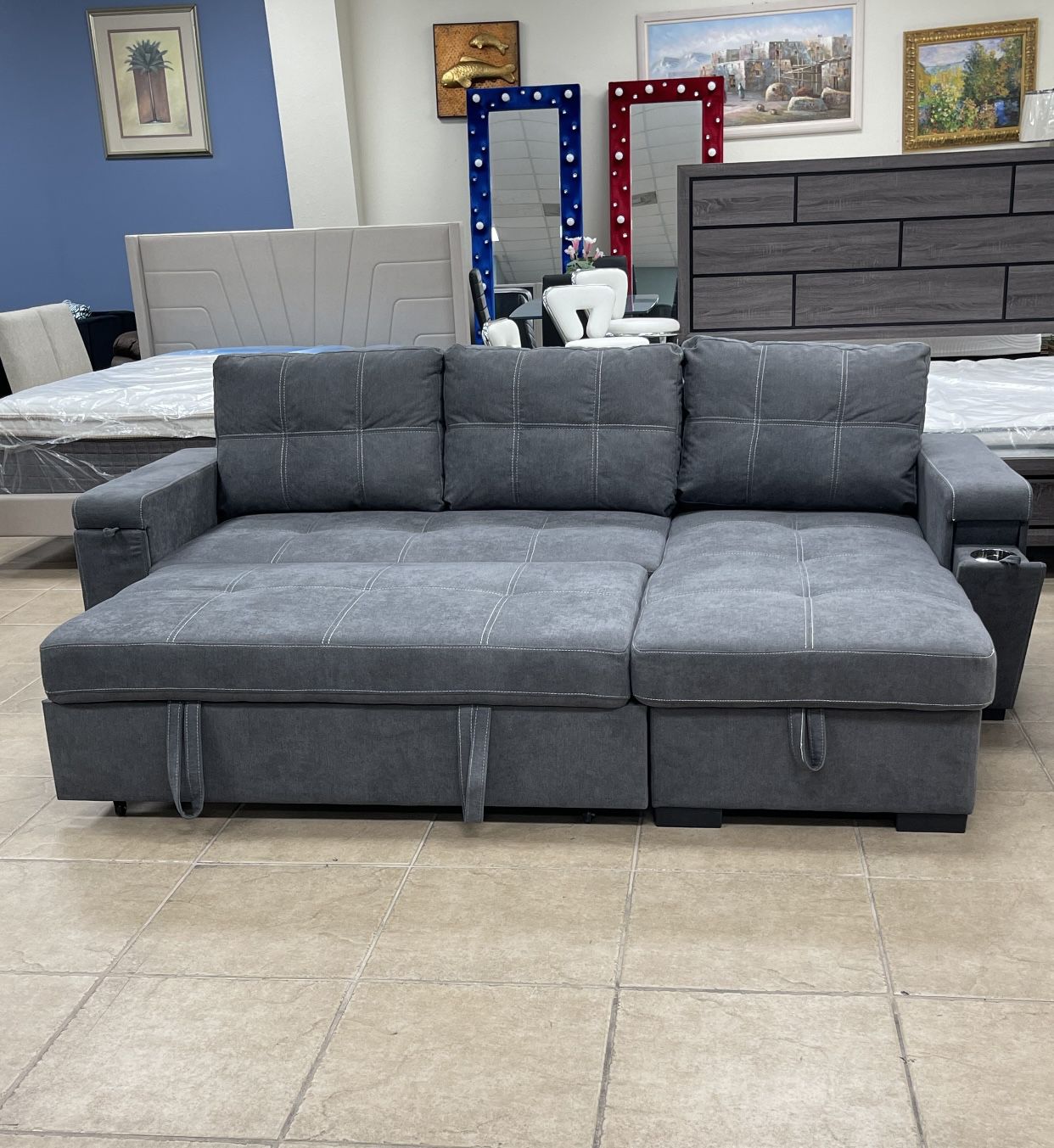 New Gray Sectional Sofa Couch Sleeper 