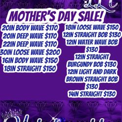 Mother’s Day Wig Sale! 13x4 Frontal Wigs And Pre-plucked. Also Comes With Free Accessories!