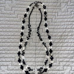 Pair of Black & Clear Crystal Bead Necklaces with Silver Accent