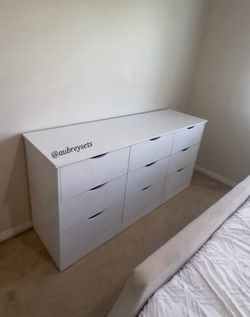 White 9 drawer dresser with spacious drawers