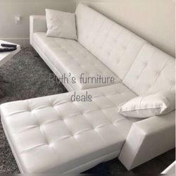 White Modern - Sectional Sofa Coverts Into A Bed 99”x 60”