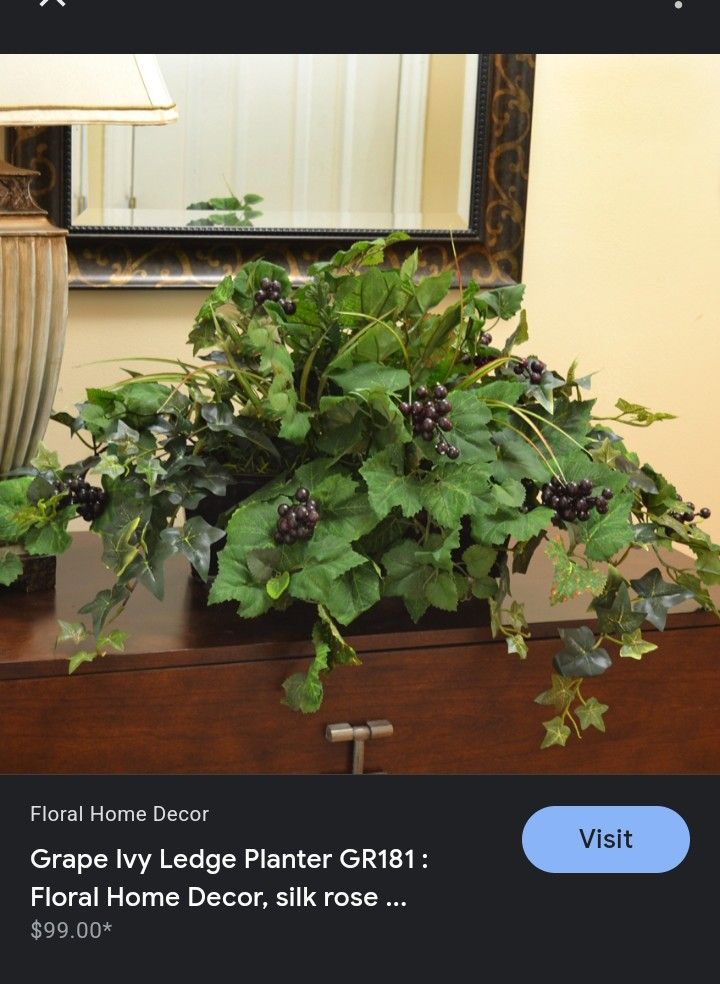 Home Decor - Faux Grape Plant In A Beautiful Basket