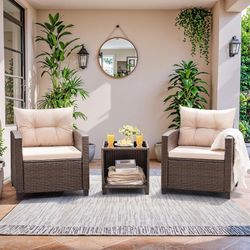 New Heavy Duty 3-Piece Patio Furniture Set PE Rattan Wicker Patio Set with Two Chairs and Table Outdoor Upgraded Patio Chairs and Table for Porch Gard