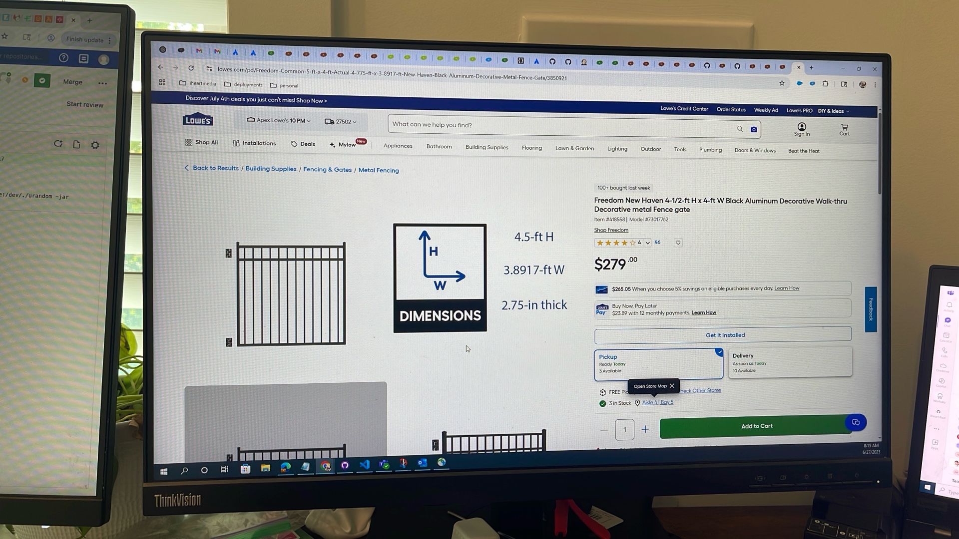 Freedom New Haven 4-1/2-ft H * 4-ft W Black Aluminium Decorative Fence Gate