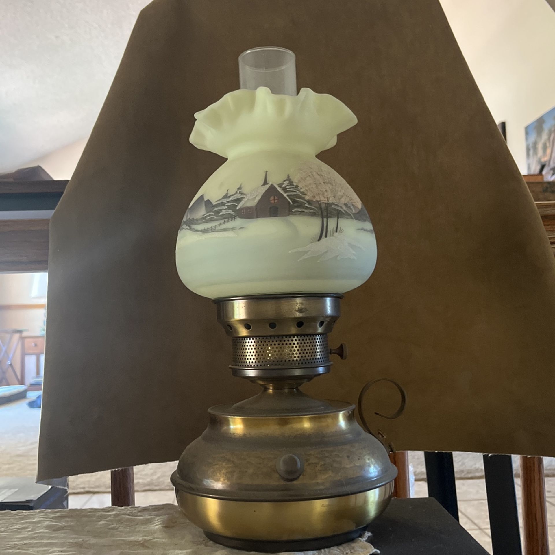 Rare Hand-painted Fenton Glass Lamp Dated 1978