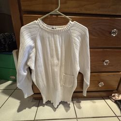 Semplice White Ribbed Long Sleeve Sweater Size P