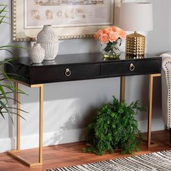 45.25” W Black & Gold 2-Drawer Console Table, Vanity, Desk