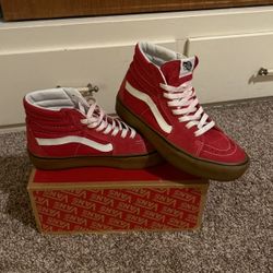 Red Suede high Top Vans Bubble Gum Bottom Size 8