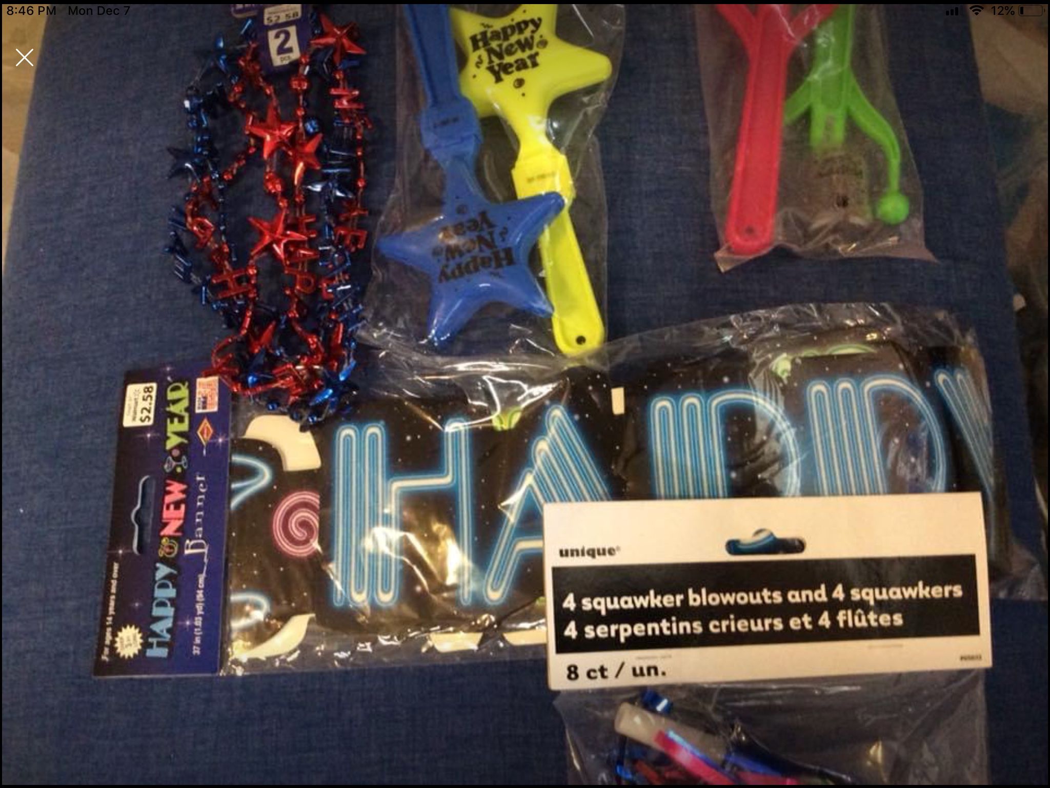 New Years Eve party favors, NEVER USED, great for the home party with your kids, $1.00 each but minimum of 5 items for total of $5.00, different items