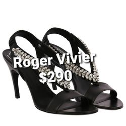 Roger Vivier *New* Choc Real V Type Jewels Sandals Black SIZE 36 (5.5~6 US size)