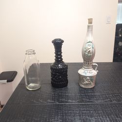 Lot:  Decanters, And Antique Milk Jug