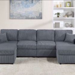 New Dark Or Light Gray Corduroy Double Chaise Sectional Sofa Couch 
