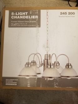 5-Light Chandelier in Nickel with Frosted Ribbed Glass Shades