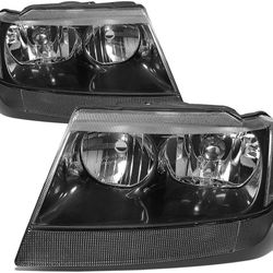 LA Zona Auto Parts 1999 to 2004 Jeep Grand Cherokee Bkack Housing Headlights Luces Micas Calaveras Faros 