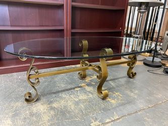 Glass Top Coffee Table w/ Twisted Brass Legs