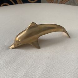 Vintage MCM Mid Century Modern Solid Brass Dolphin Paperweight Sculpture Objet d’Art