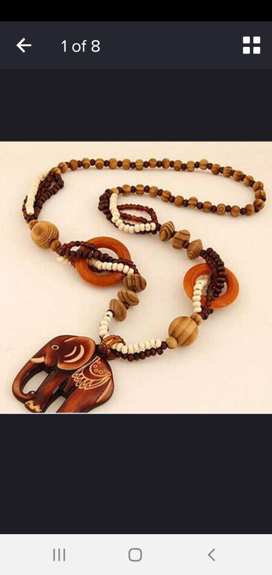 Boho wooden Elephant necklace 