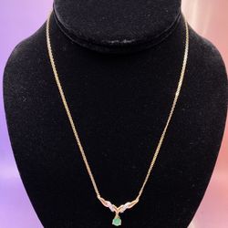 14K Emerald Accent Necklace 