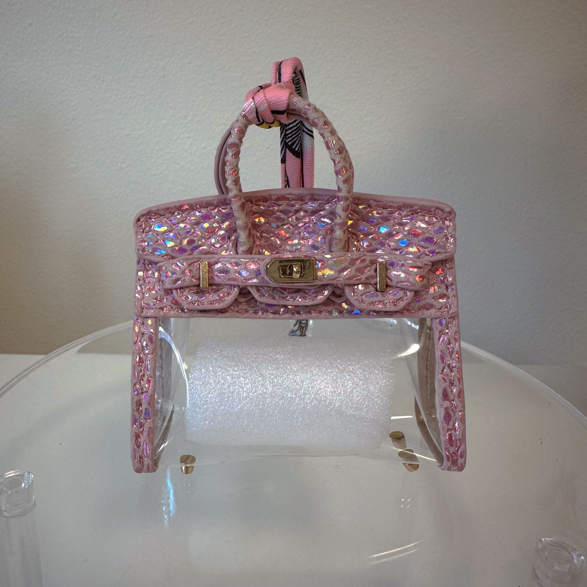 Clear Mini Bag Charm | Holographic Trim | Key Holder