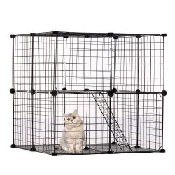 Large 2-tier Cat Cage, 28 x 28 x 28", DIY Detachable Metal Wire Cat Enclosure, with Ramp Ladder Adjustable Resting Platform, Crate Large Indoor & Outd