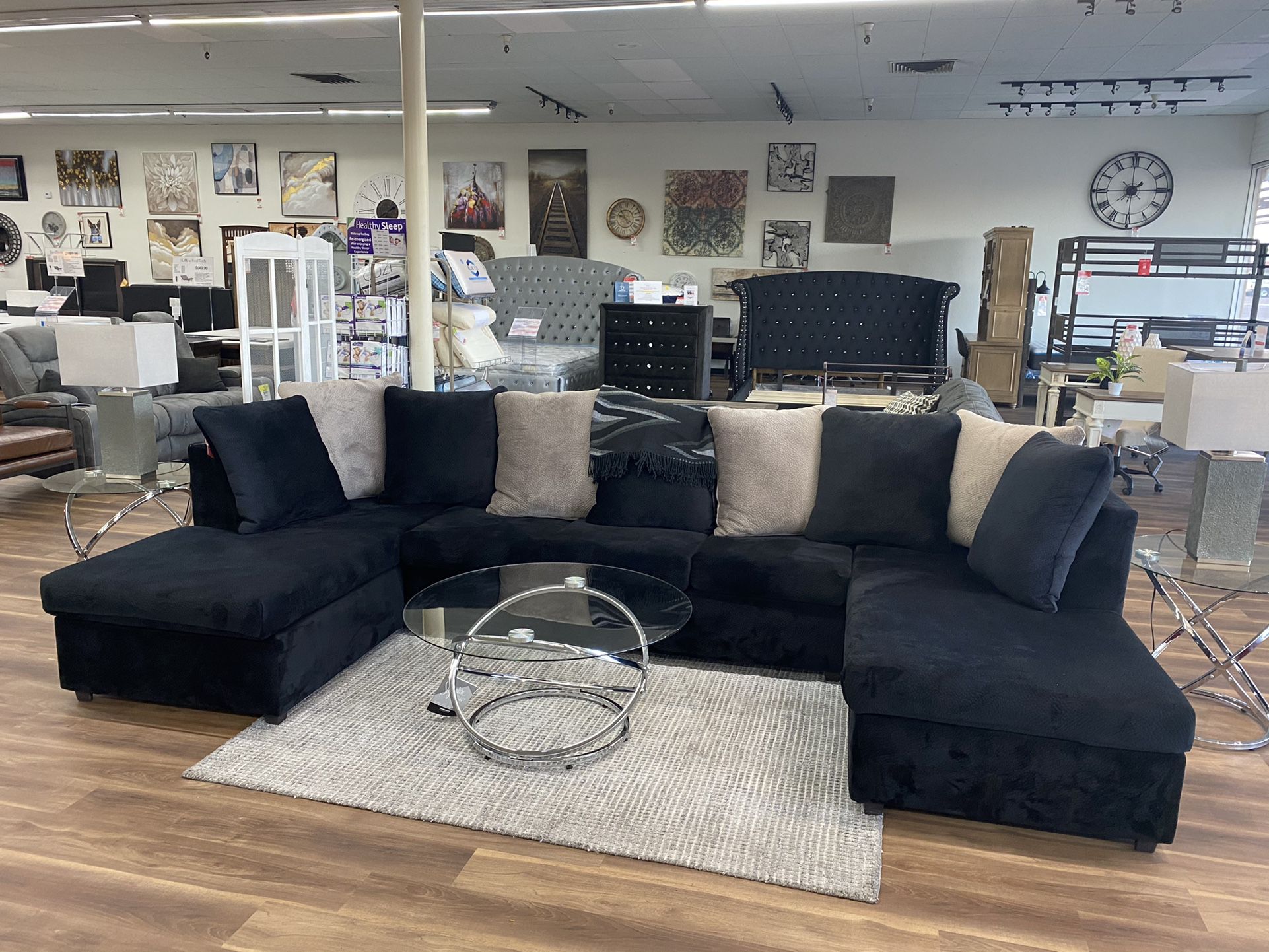 Black And Grey Huge Comfy Sectional Couch 