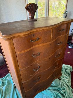 Early 20th-century Maple Highboy Dresser w/ curved serpentine front