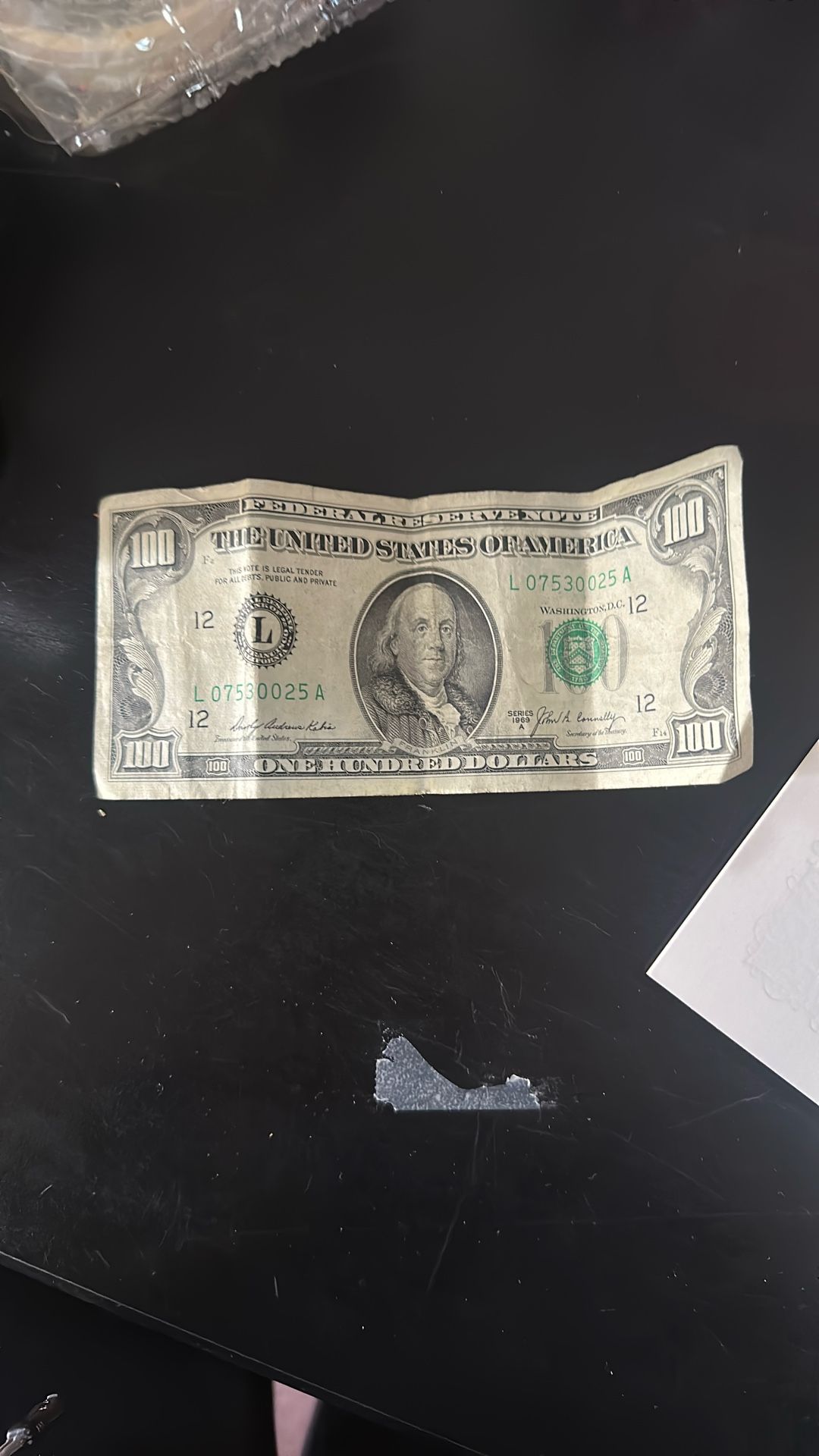 100 dollar bill from year 1969