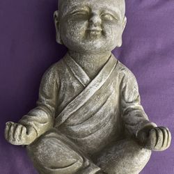 Seated Buddhist Monk Statue Decorative Figure Gray Robe Buddhism Sculpture