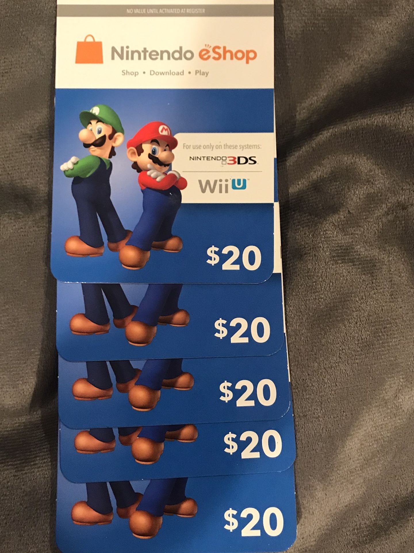 Nintendo eShop Gift Cards - 5 Cards of $20 ($100 Total)