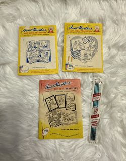 Vintage Lot - Aunt Martha’s Hot Iron on Transfers & Set of Susan Bates Knitting Needles