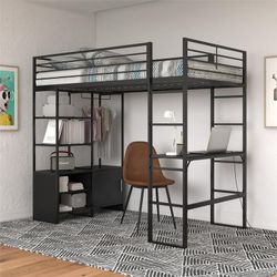 Twin loft bed with mattress
